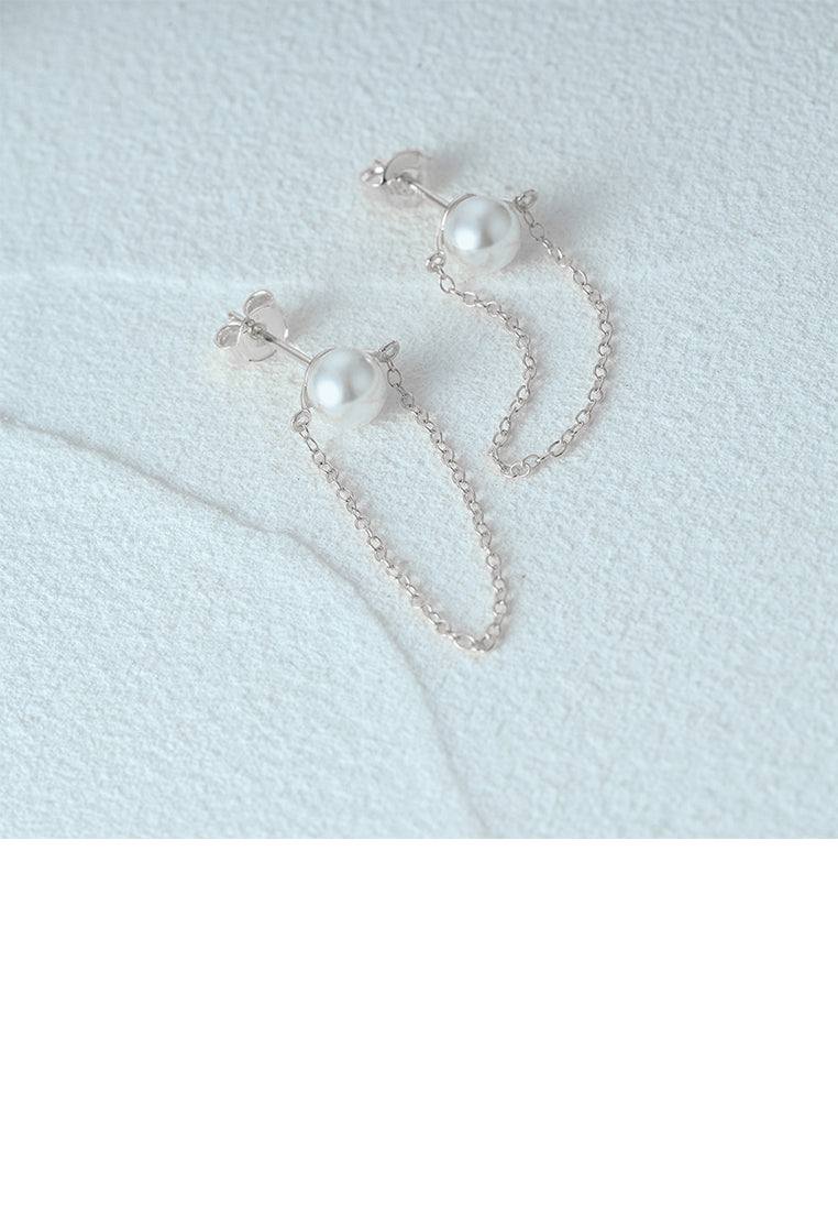 925 Sterling Silver Simple and Elegant Geometric Imitation Pearl Tassel Stud Earrings - Luxurious Look