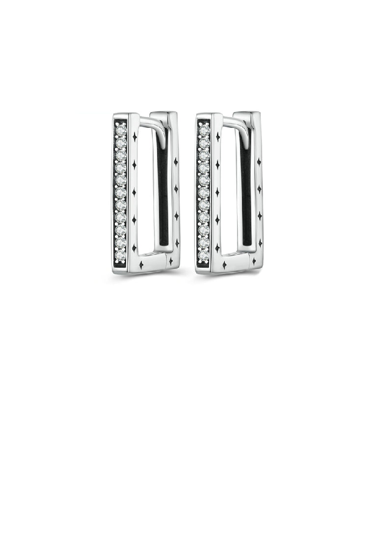 925 Sterling Silver Simple Fashion Geometric Square Earrings with Cubic Zirconia - Luxurious Look