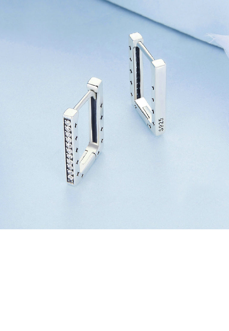 925 Sterling Silver Simple Fashion Geometric Square Earrings with Cubic Zirconia - Luxurious Look
