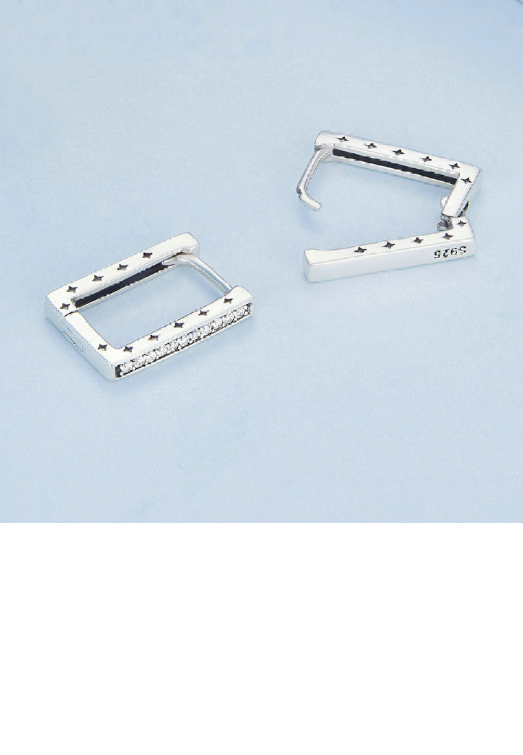 925 Sterling Silver Simple Fashion Geometric Square Earrings with Cubic Zirconia - Luxurious Look