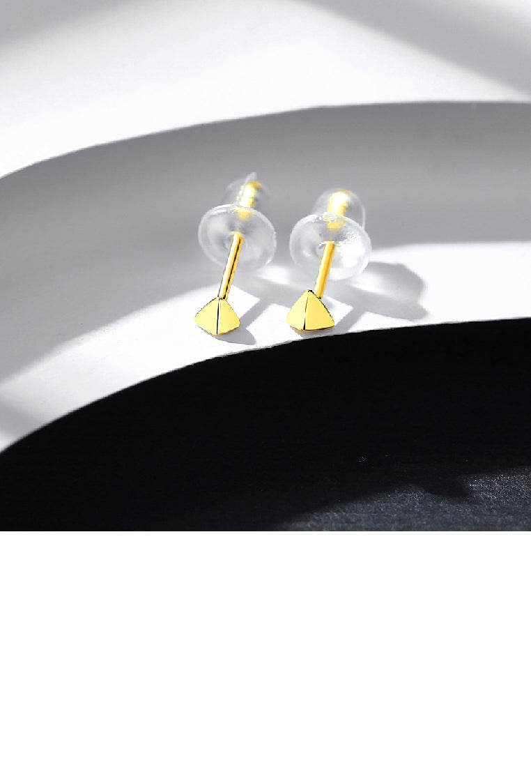 925 Sterling Silver Plated Gold Simple and Exquisite Three-dimensional Triangle Stud Earrings