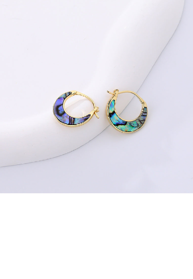 925 Sterling Silver Plated Gold Fashion Simple Moon Colorful Shell Geometric Earrings