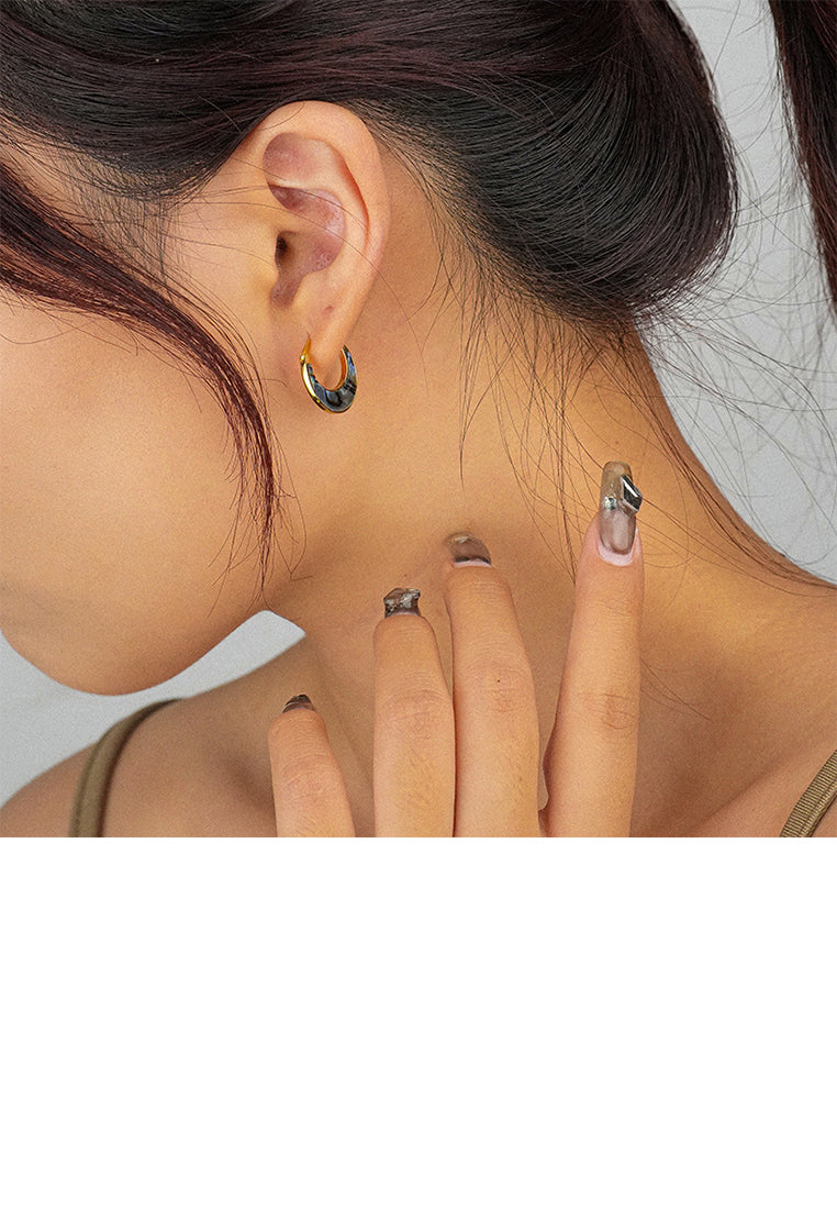 925 Sterling Silver Plated Gold Fashion Simple Moon Colorful Shell Geometric Earrings