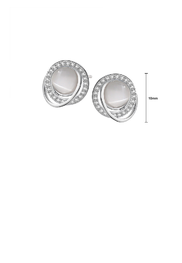 925 Sterling Silver Simple Temperament Geometric Circle Opal Earrings with Cubic Zirconia - Luxurious Look