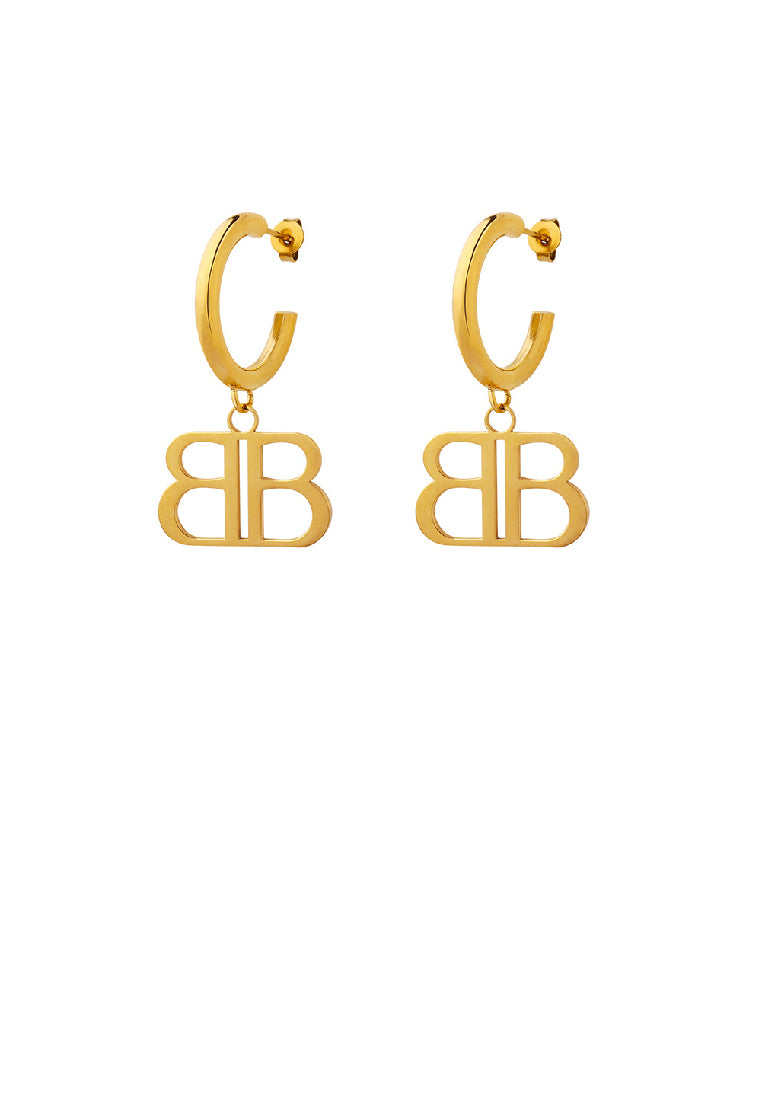 Fashion Personality Plated Gold 316L Stainless Steel Double Alphabet B Geometric Earrings