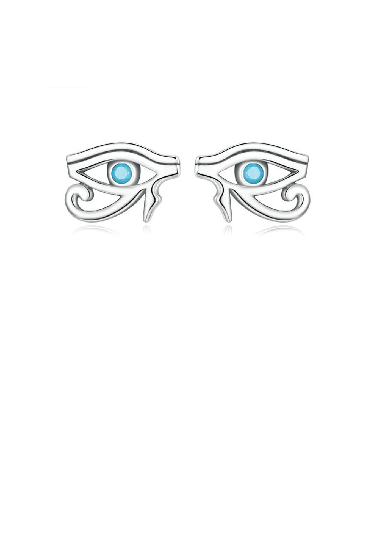 925 Sterling Silver Simple Personality Eye Of Horus Stud Earrings with Blue Cubic Zirconia - Luxurious Look