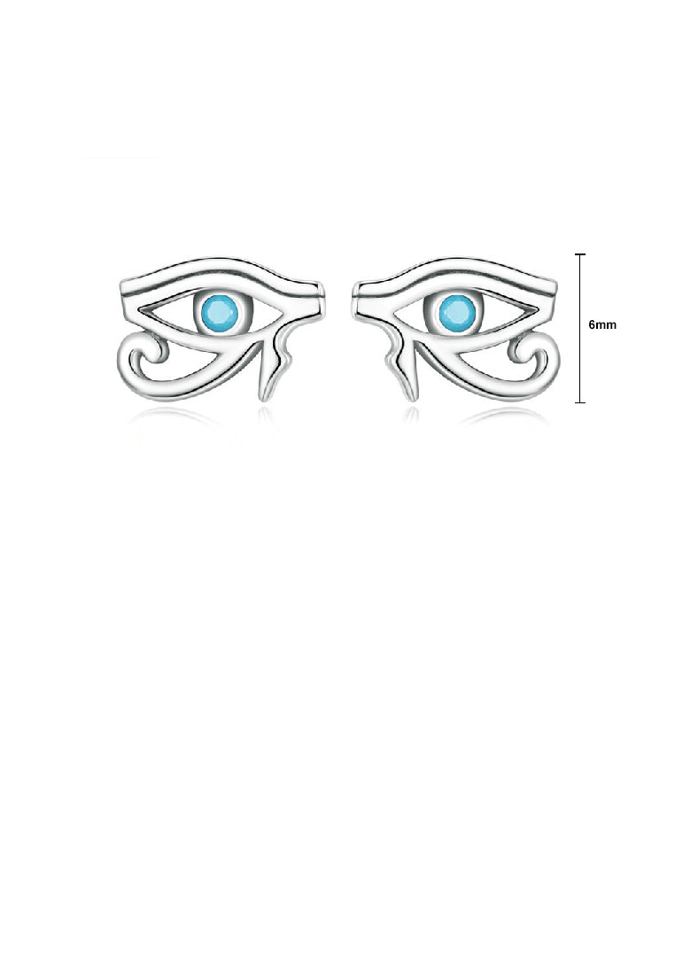 925 Sterling Silver Simple Personality Eye Of Horus Stud Earrings with Blue Cubic Zirconia - Luxurious Look