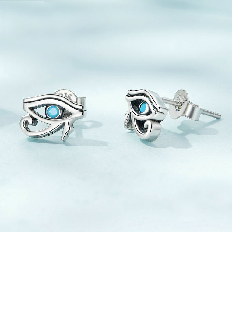 925 Sterling Silver Simple Personality Eye Of Horus Stud Earrings with Blue Cubic Zirconia - Luxurious Look