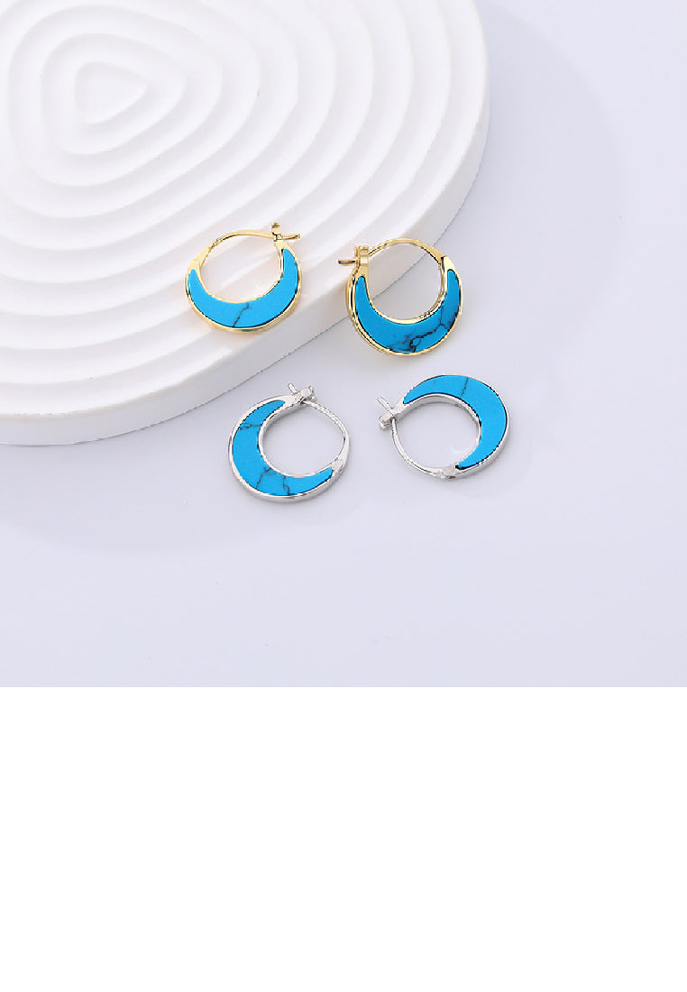 925 Sterling Silver Plated Gold Simple Fashion Moon Turquoise Geometric Earrings
