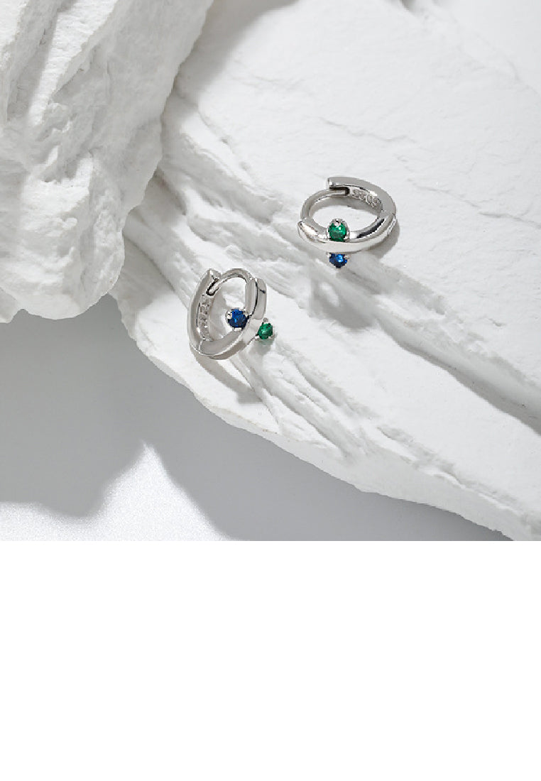 925 Sterling Silver Simple Personality Geometric Round Stud Earrings with Cubic Zirconia - Luxurious Look