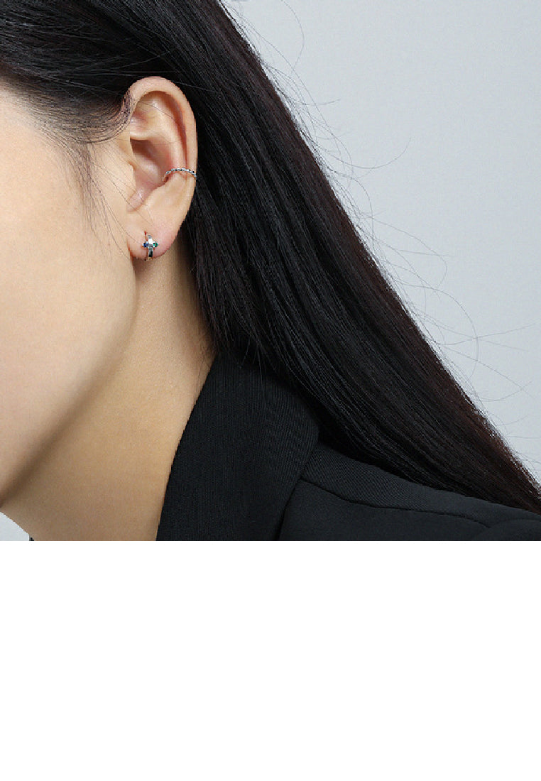 925 Sterling Silver Simple Personality Geometric Round Stud Earrings with Cubic Zirconia - Luxurious Look