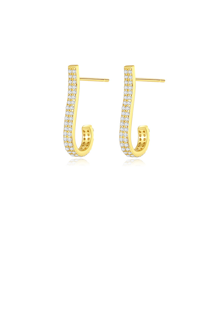 925 Sterling Silver Plated Gold Simple Geometric Line Stud Earrings with Cubic Zirconia - Luxurious Look