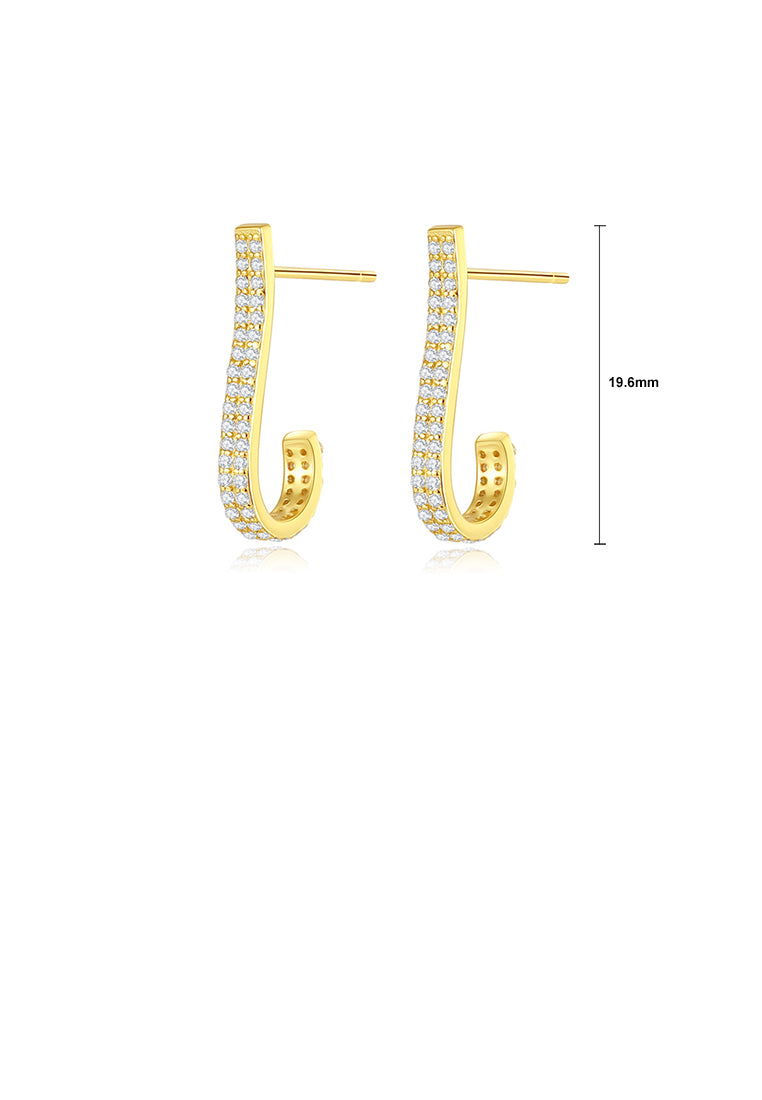925 Sterling Silver Plated Gold Simple Geometric Line Stud Earrings with Cubic Zirconia - Luxurious Look