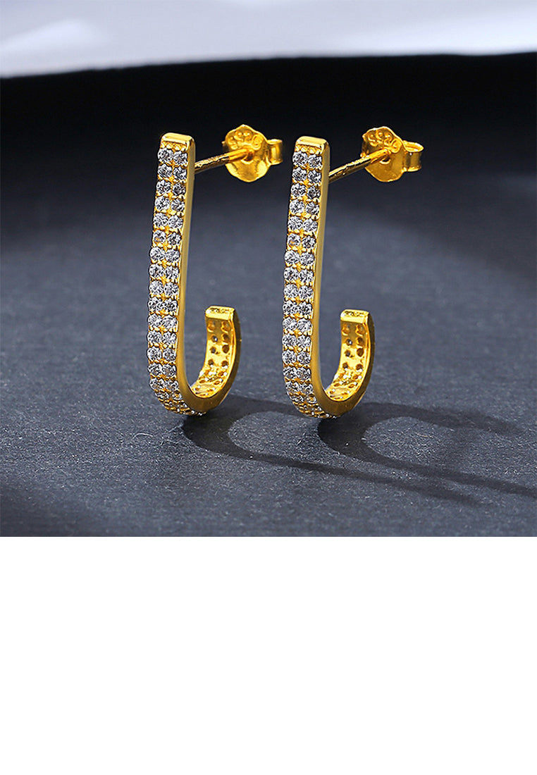 925 Sterling Silver Plated Gold Simple Geometric Line Stud Earrings with Cubic Zirconia - Luxurious Look