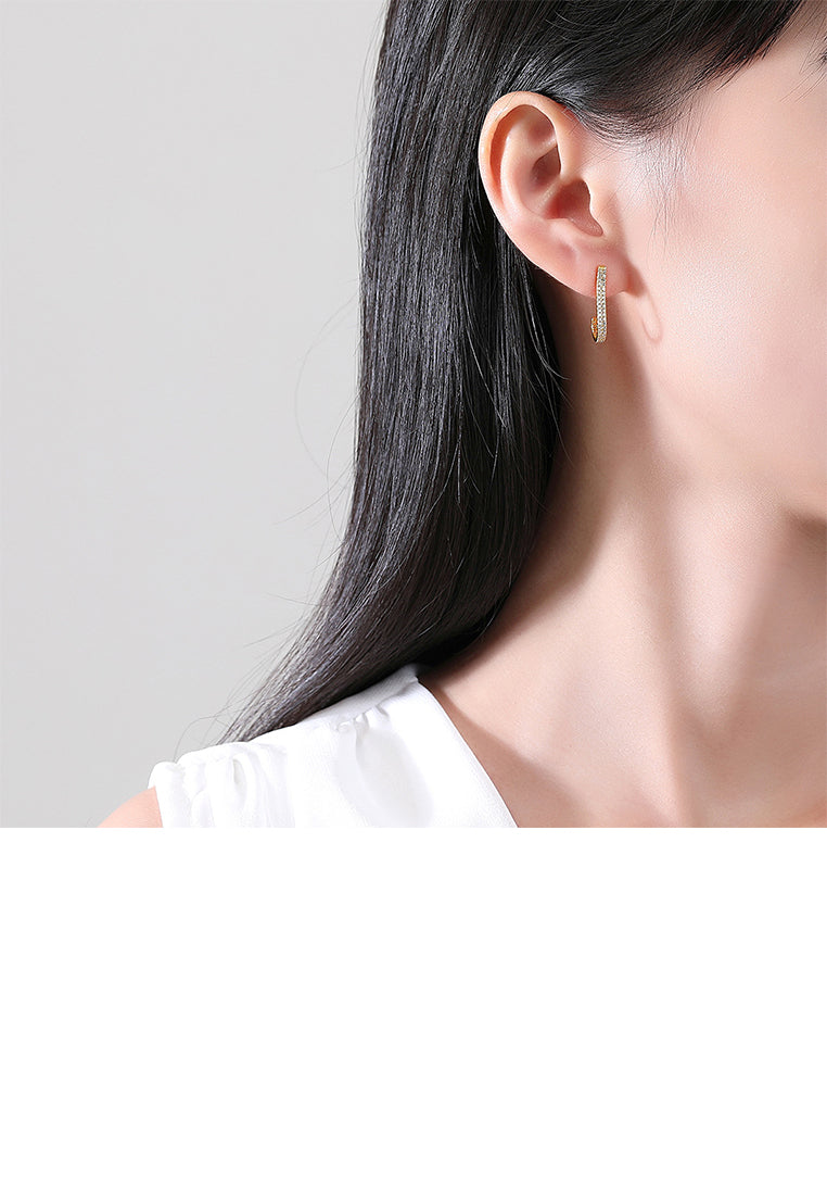 925 Sterling Silver Plated Gold Simple Geometric Line Stud Earrings with Cubic Zirconia - Luxurious Look