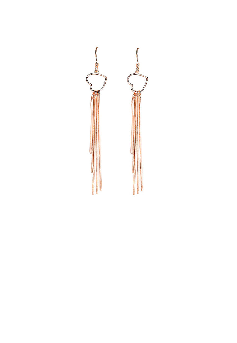 925 Sterling Silver Plated Rose Gold Fashion Simple Hollow Heart Tassel Earrings