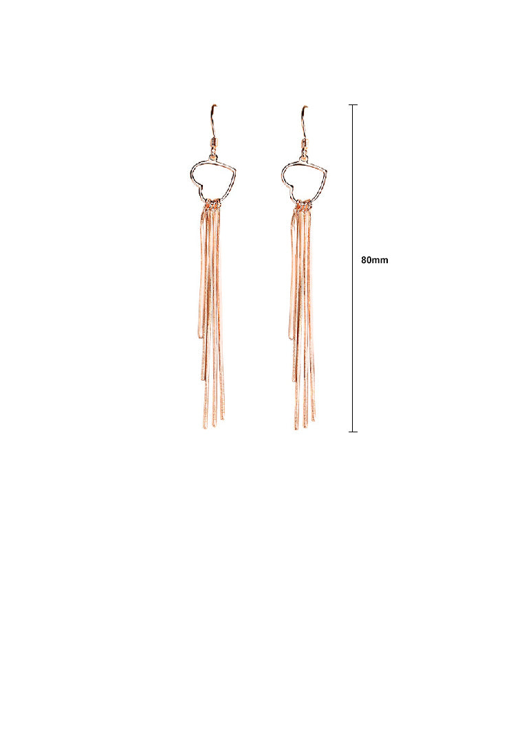 925 Sterling Silver Plated Rose Gold Fashion Simple Hollow Heart Tassel Earrings