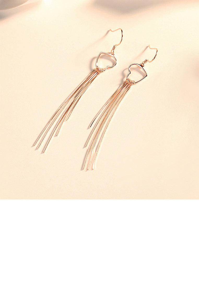 925 Sterling Silver Plated Rose Gold Fashion Simple Hollow Heart Tassel Earrings