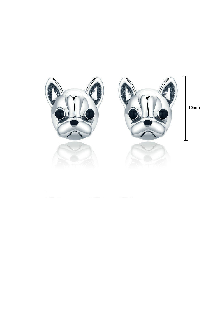 925 Sterling Silver Simple and Cute French Bulldog Dog Stud Earrings