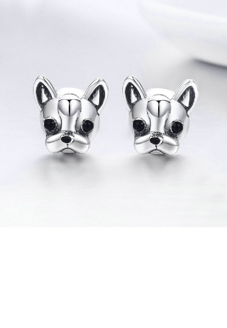 925 Sterling Silver Simple and Cute French Bulldog Dog Stud Earrings