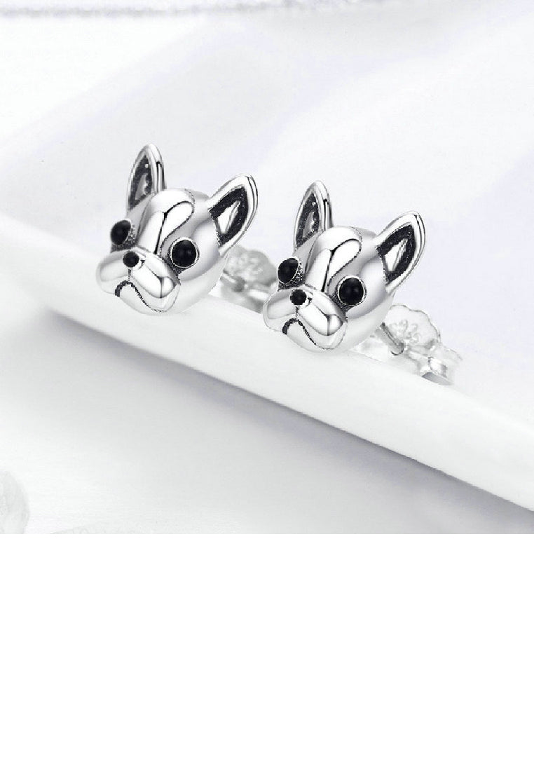 925 Sterling Silver Simple and Cute French Bulldog Dog Stud Earrings
