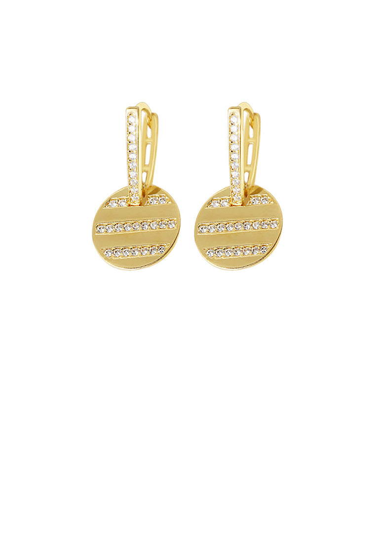 925 Sterling Silver Plated Gold Simple Fashion Geometric Round Earrings with Cubic Zirconia - Luxurious Look