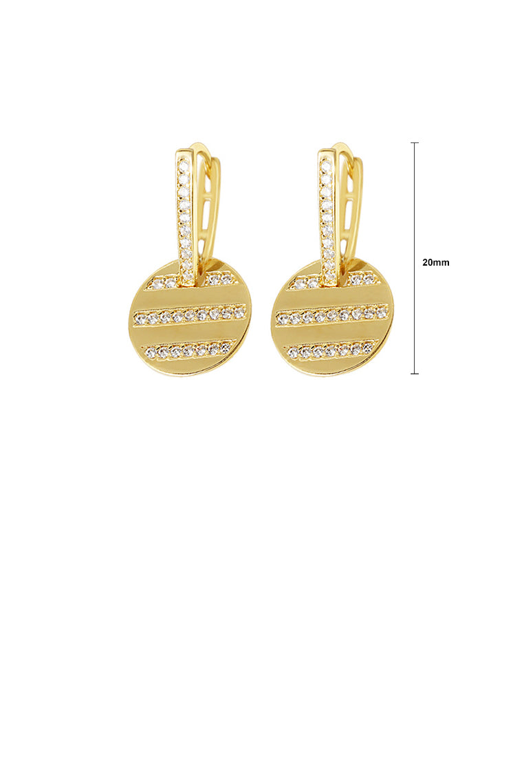 925 Sterling Silver Plated Gold Simple Fashion Geometric Round Earrings with Cubic Zirconia - Luxurious Look