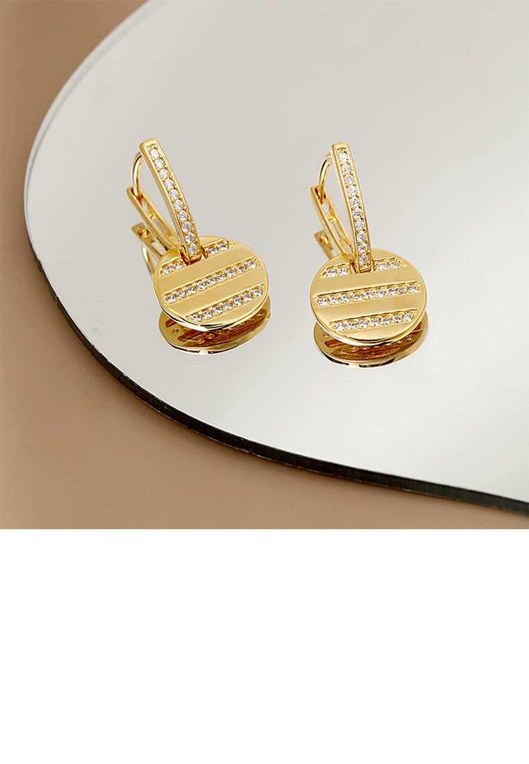 925 Sterling Silver Plated Gold Simple Fashion Geometric Round Earrings with Cubic Zirconia - Luxurious Look