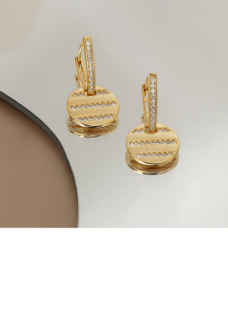 925 Sterling Silver Plated Gold Simple Fashion Geometric Round Earrings with Cubic Zirconia - Luxurious Look