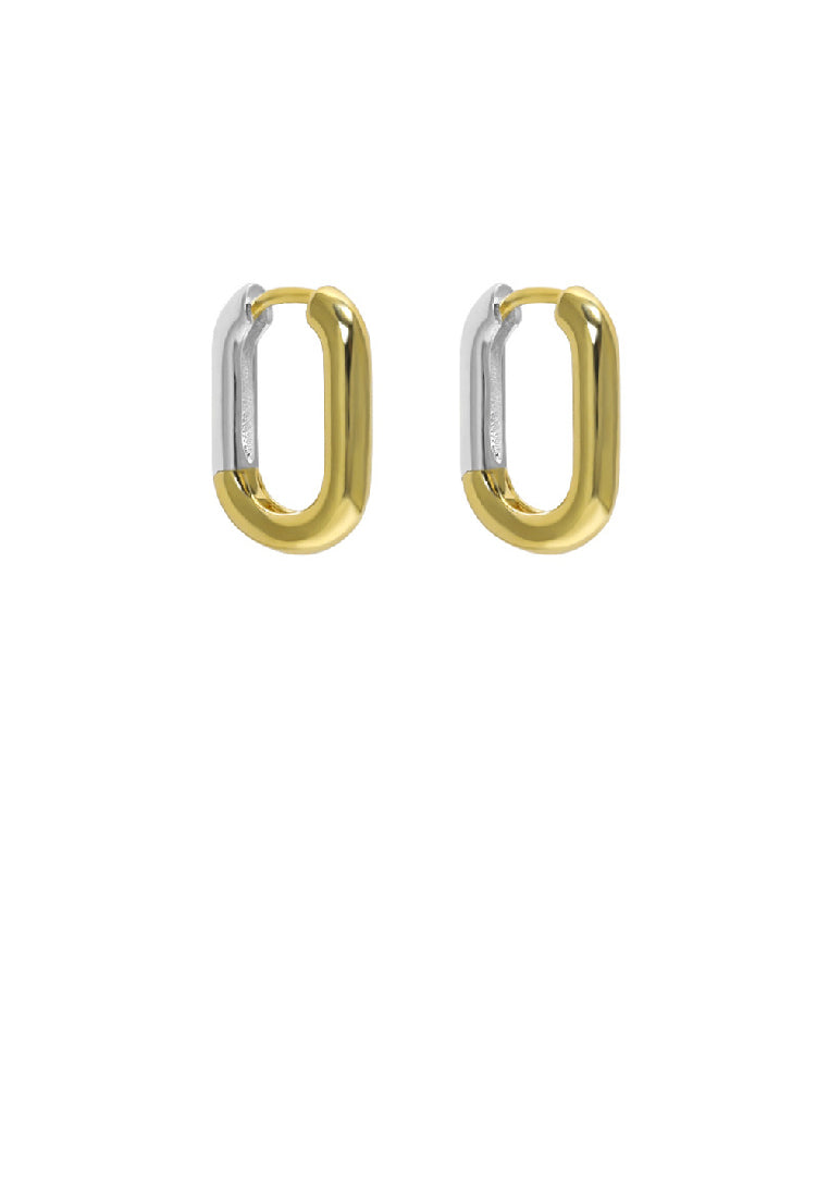 925 Sterling Silver Plated Gold Simple Fashion Two Tone U-Shape Geometric Earrings