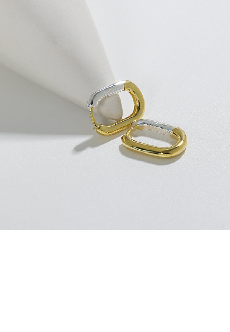 925 Sterling Silver Plated Gold Simple Fashion Two Tone U-Shape Geometric Earrings