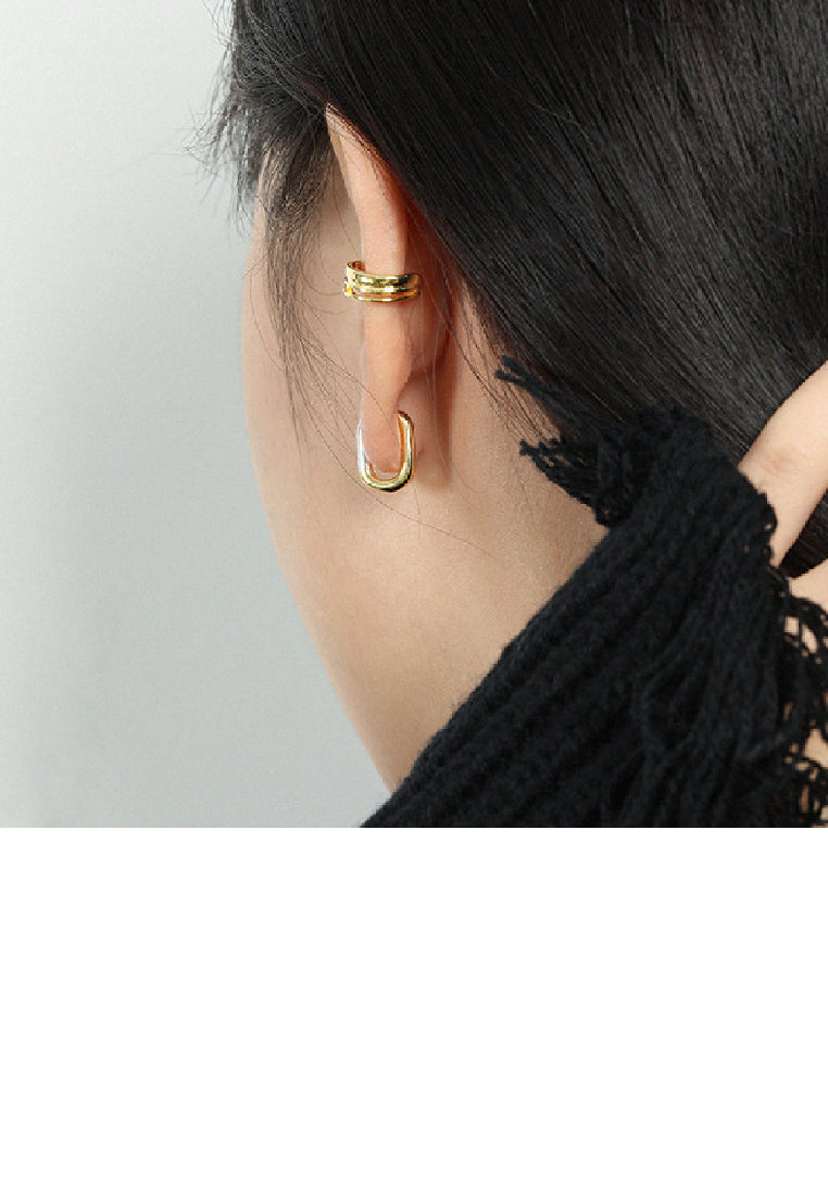 925 Sterling Silver Plated Gold Simple Fashion Two Tone U-Shape Geometric Earrings