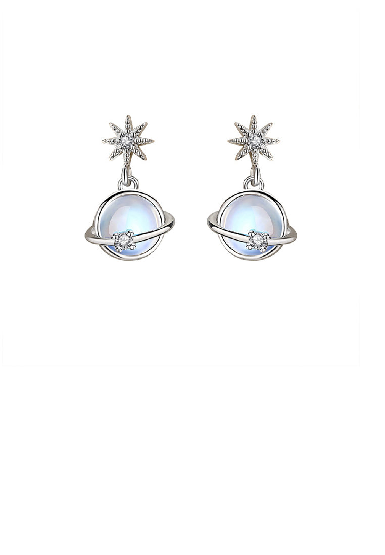 925 Sterling Silver Fashion Simple Planet Moonstone Earrings with Cubic Zirconia - Luxurious Look
