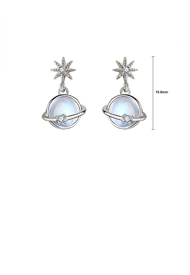 925 Sterling Silver Fashion Simple Planet Moonstone Earrings with Cubic Zirconia - Luxurious Look