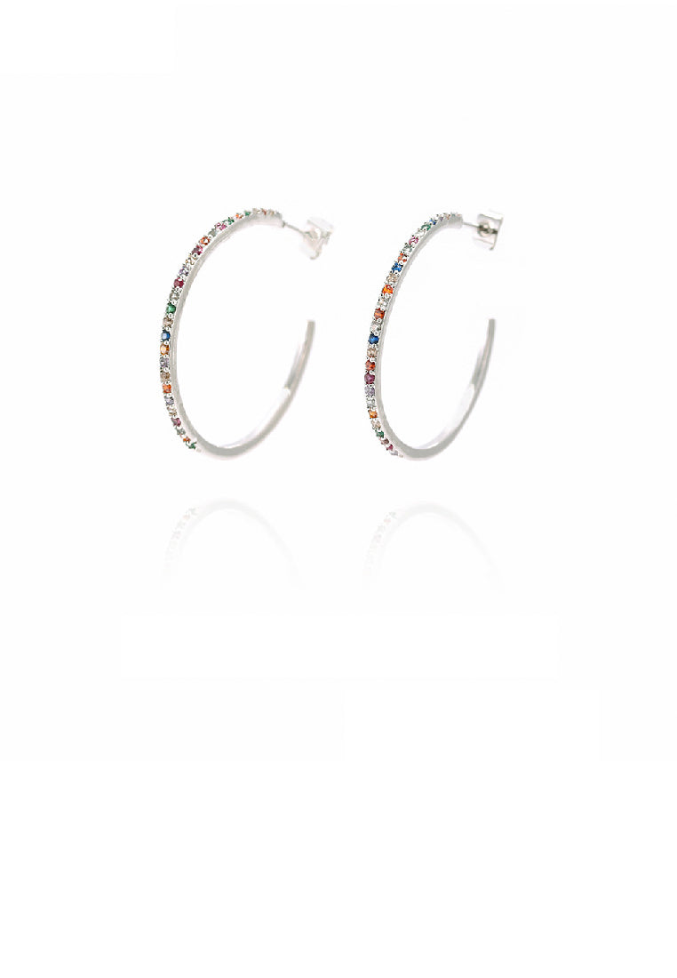 Simple and Personalized C-shaped Geometric Stud Earrings with Colorful Cubic Zirconia - Luxurious Look