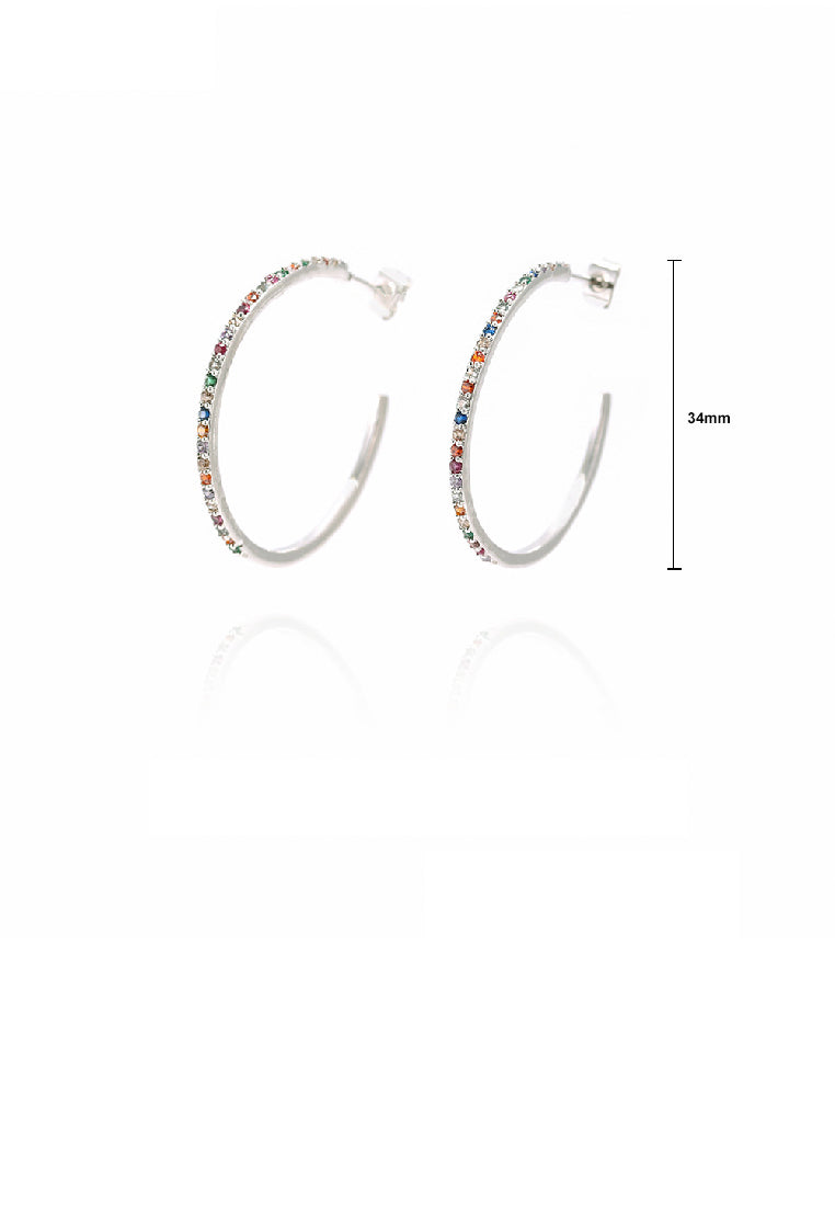 Simple and Personalized C-shaped Geometric Stud Earrings with Colorful Cubic Zirconia - Luxurious Look