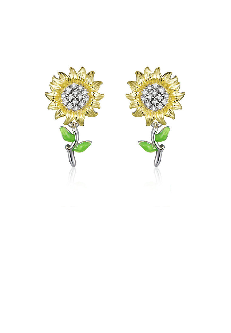 925 Sterling Silver Fashion Bright Sunflower Stud Earrings with Cubic Zirconia - Luxurious Look