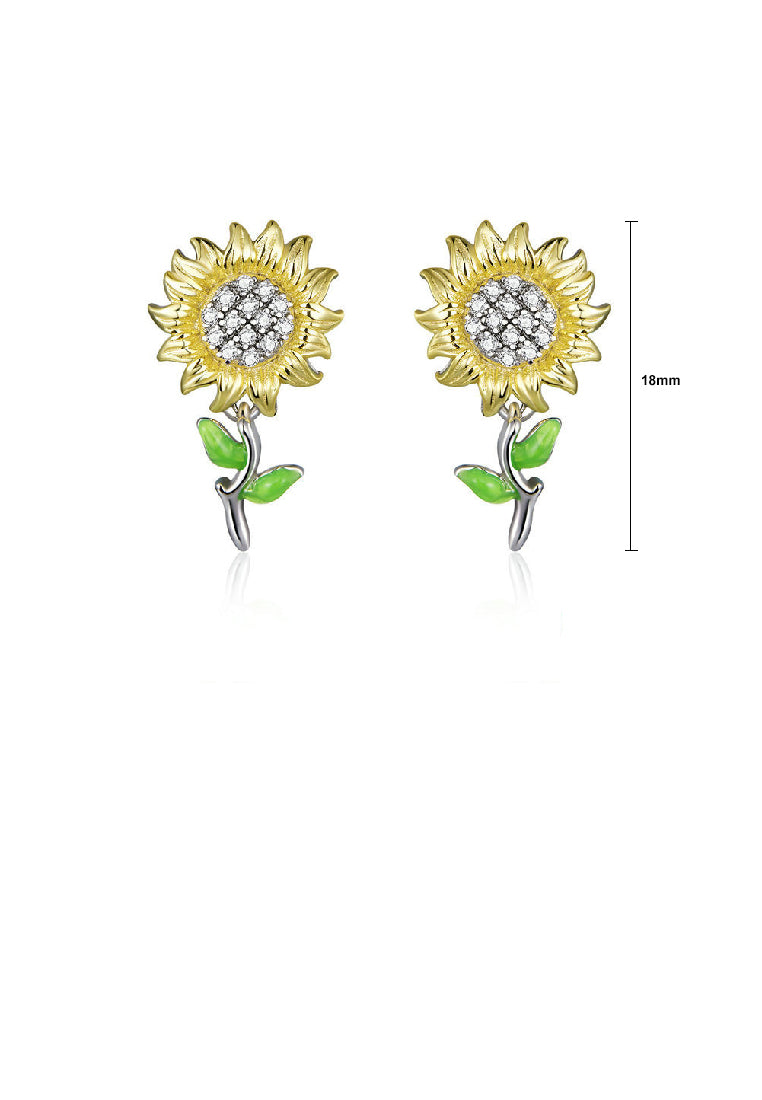 925 Sterling Silver Fashion Bright Sunflower Stud Earrings with Cubic Zirconia - Luxurious Look