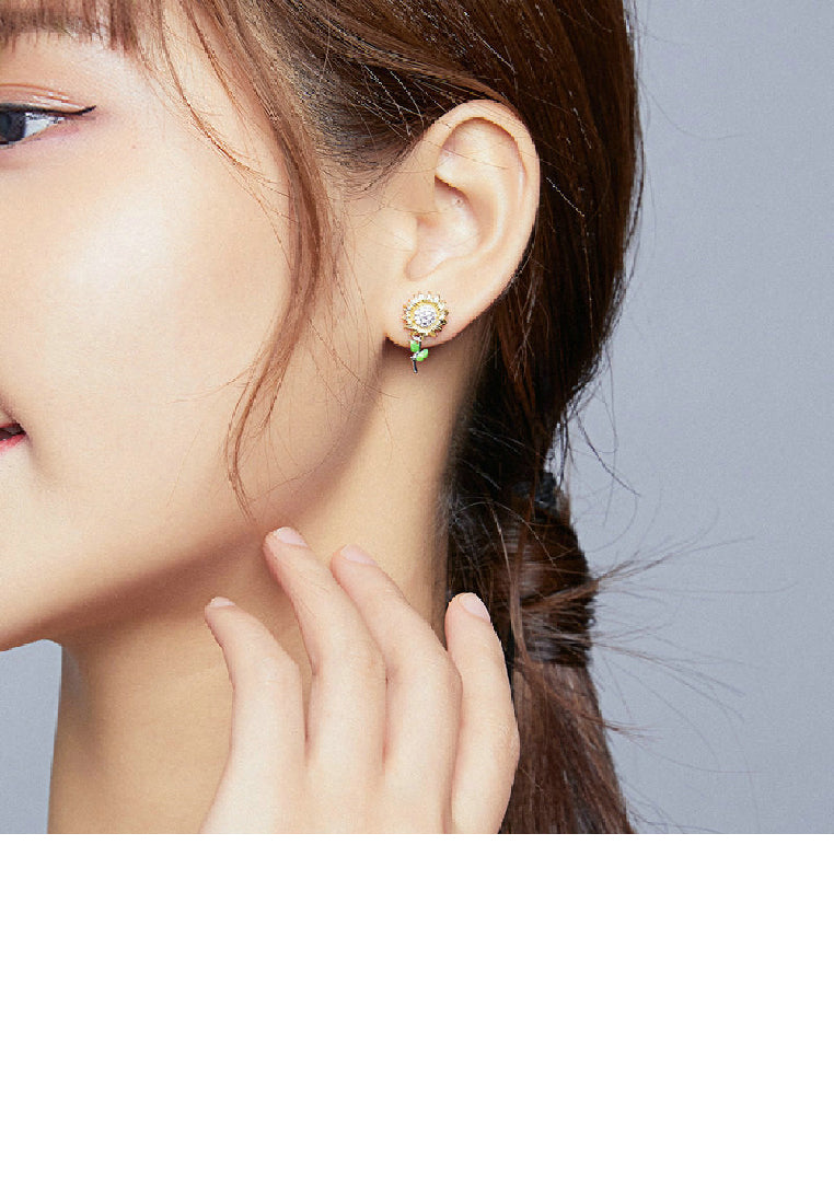 925 Sterling Silver Fashion Bright Sunflower Stud Earrings with Cubic Zirconia - Luxurious Look