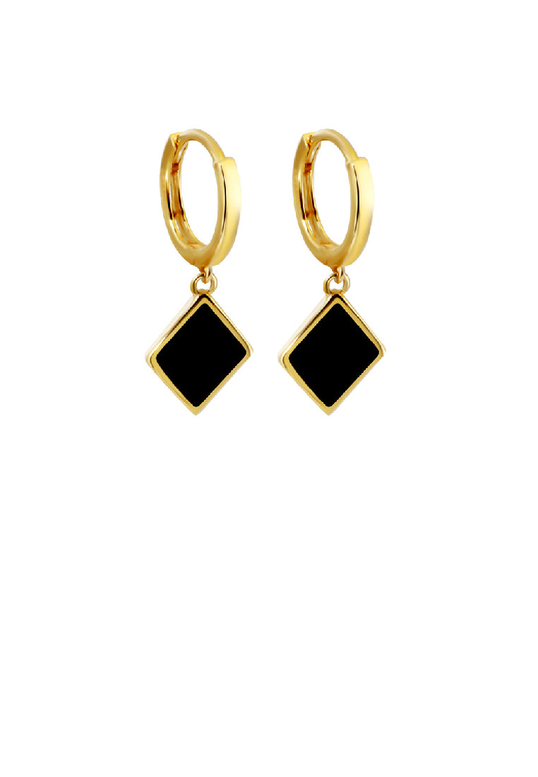 925 Sterling Silver Plated Gold Simple Fashion Enamel Black Diamond Geometric Earrings