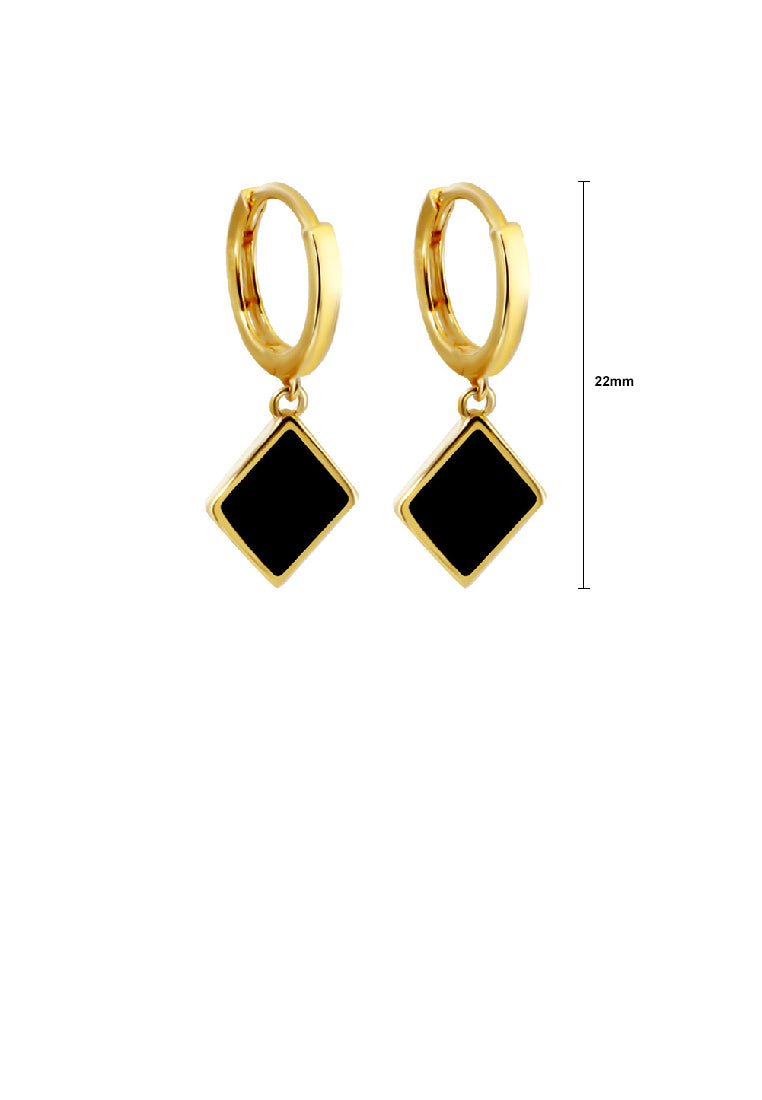 925 Sterling Silver Plated Gold Simple Fashion Enamel Black Diamond Geometric Earrings
