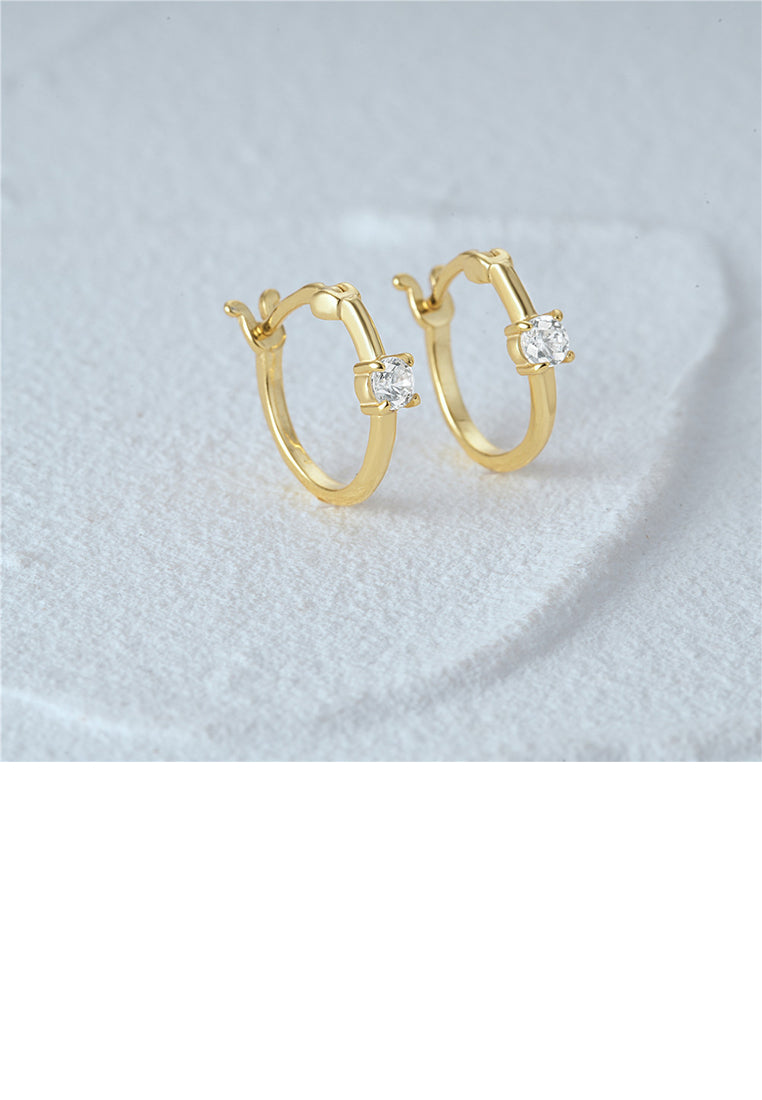 925 Sterling Silver Plated Gold Simple Fashion Geometric Hoop Earrings with Cubic Zirconia - Luxurious Look