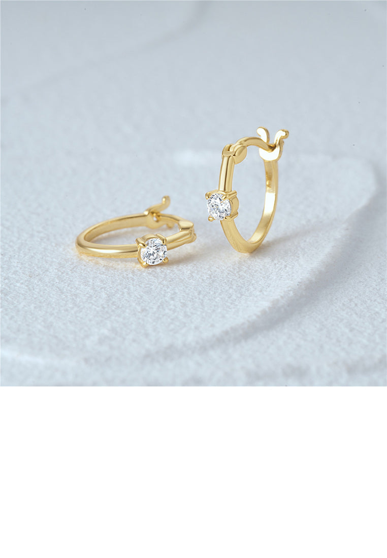 925 Sterling Silver Plated Gold Simple Fashion Geometric Hoop Earrings with Cubic Zirconia - Luxurious Look