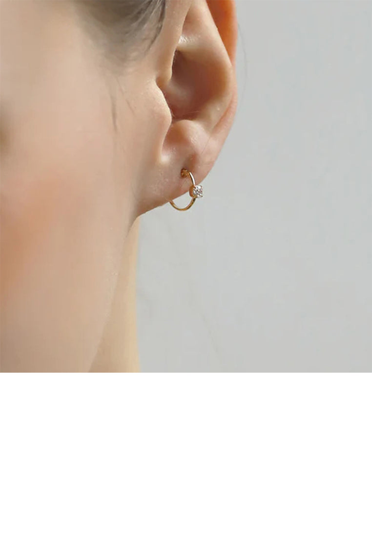 925 Sterling Silver Plated Gold Simple Fashion Geometric Hoop Earrings with Cubic Zirconia - Luxurious Look