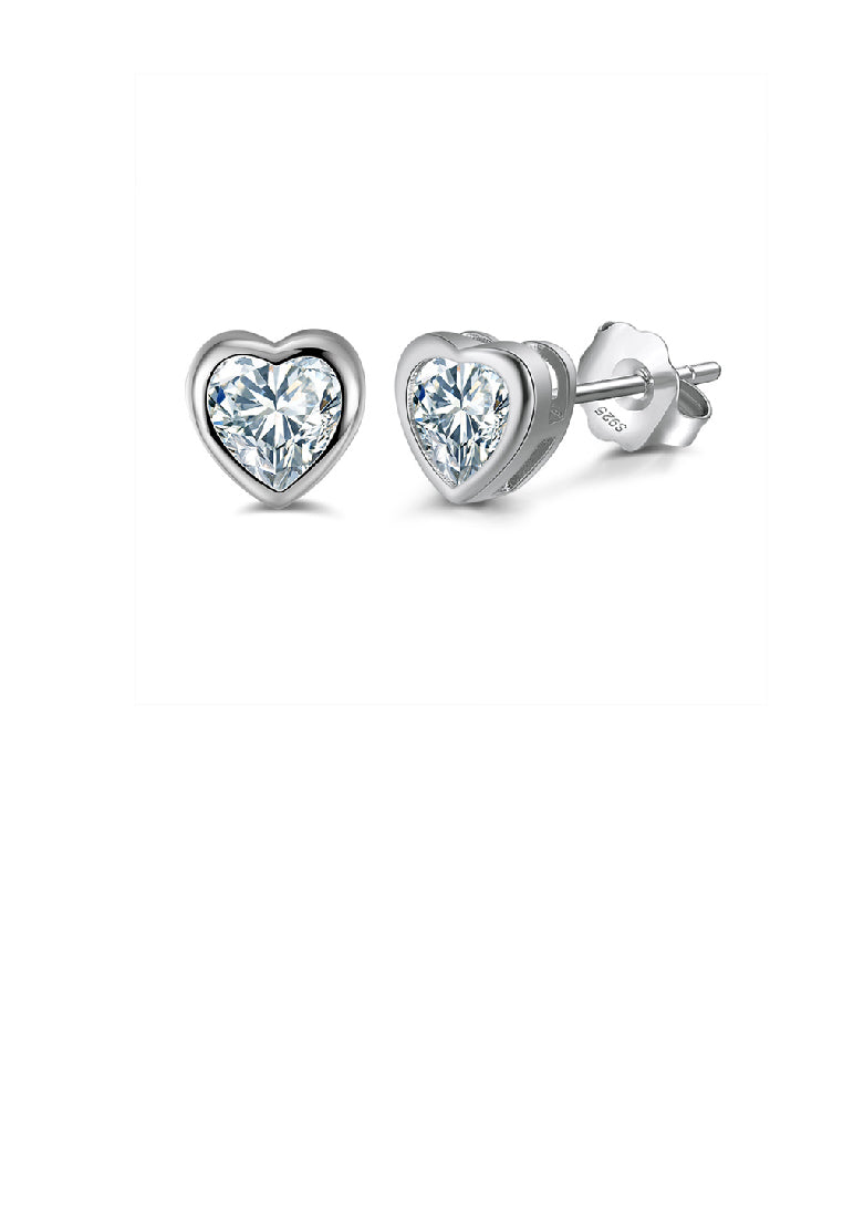 925 Sterling Silver Simple Romantic Heart Stud Earrings with Cubic Zirconia - Luxurious Look
