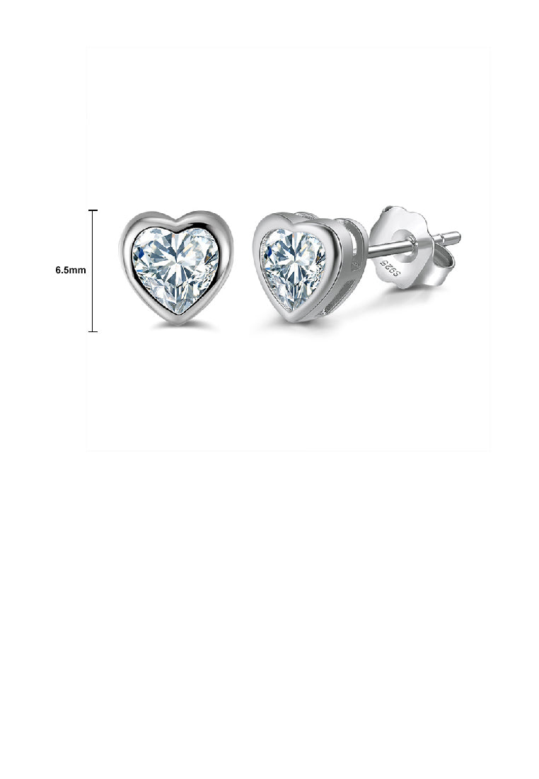925 Sterling Silver Simple Romantic Heart Stud Earrings with Cubic Zirconia - Luxurious Look