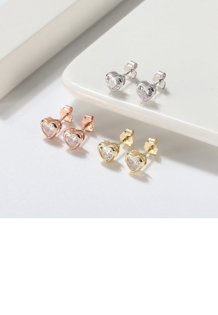 925 Sterling Silver Simple Romantic Heart Stud Earrings with Cubic Zirconia - Luxurious Look