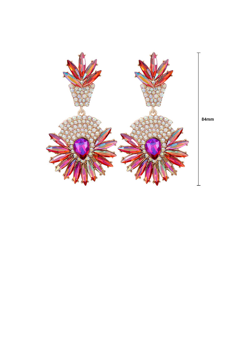 Fashion Brilliant Plated Gold Floral Geometric Round Earrings with Red Cubic Zirconia - Luxurious Look - Vibrant Color