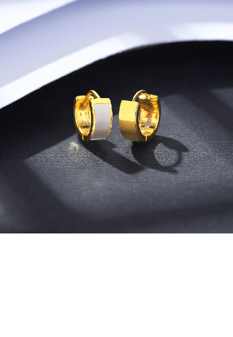 925 Sterling Silver Plated Gold Simple Fashion Geometric Wide Circle Shell Earrings