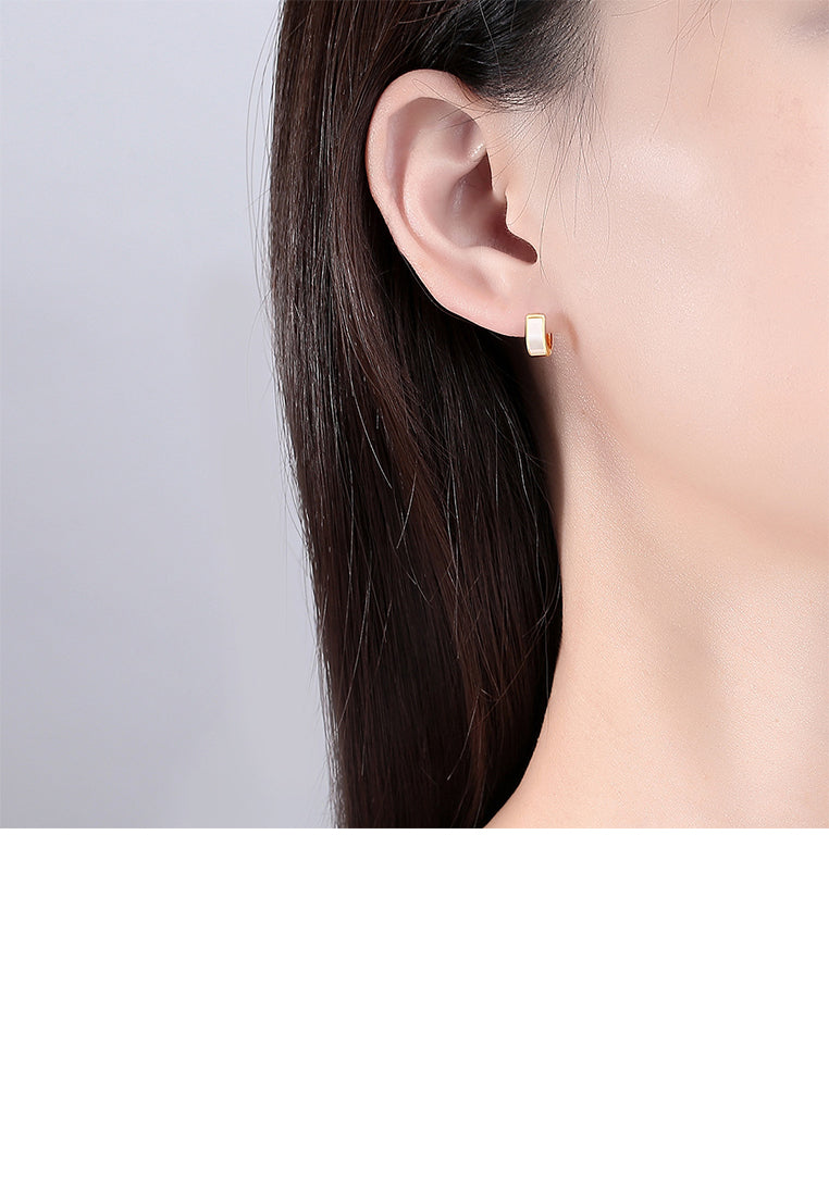 925 Sterling Silver Plated Gold Simple Fashion Geometric Wide Circle Shell Earrings